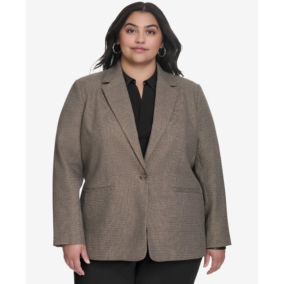 DKNY Plus Size Notched-Collar One-Button Blazer Brown Size 22W MSRP $179